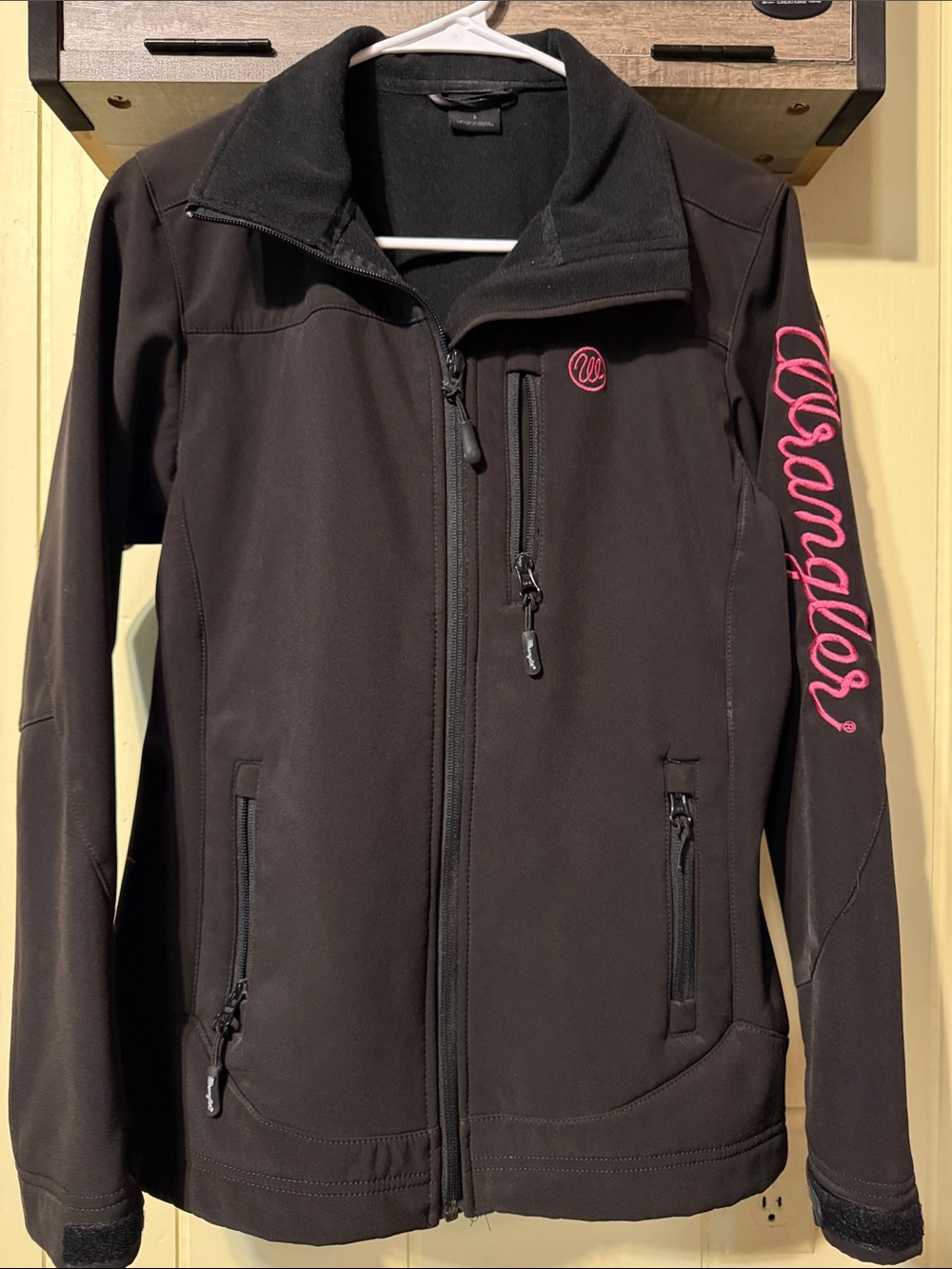 Wrangler Black Utility Jacket with Pink Script